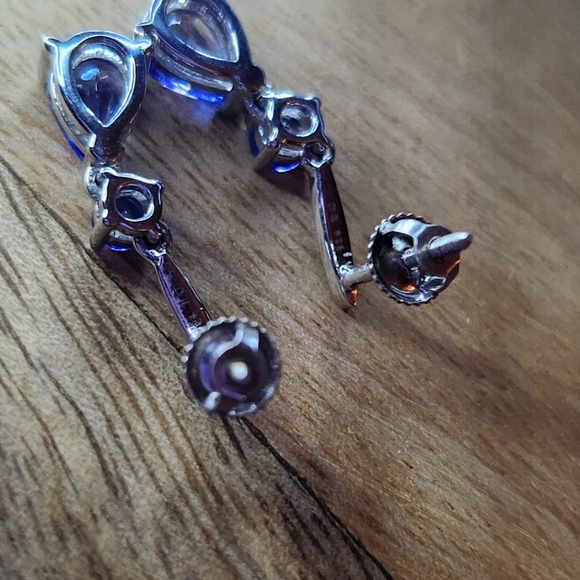 Dazzling Rock Tanzanite Silver (925) Tear Drop Dangle Earrings w/ diamonds NWB - Picture 6 of 15